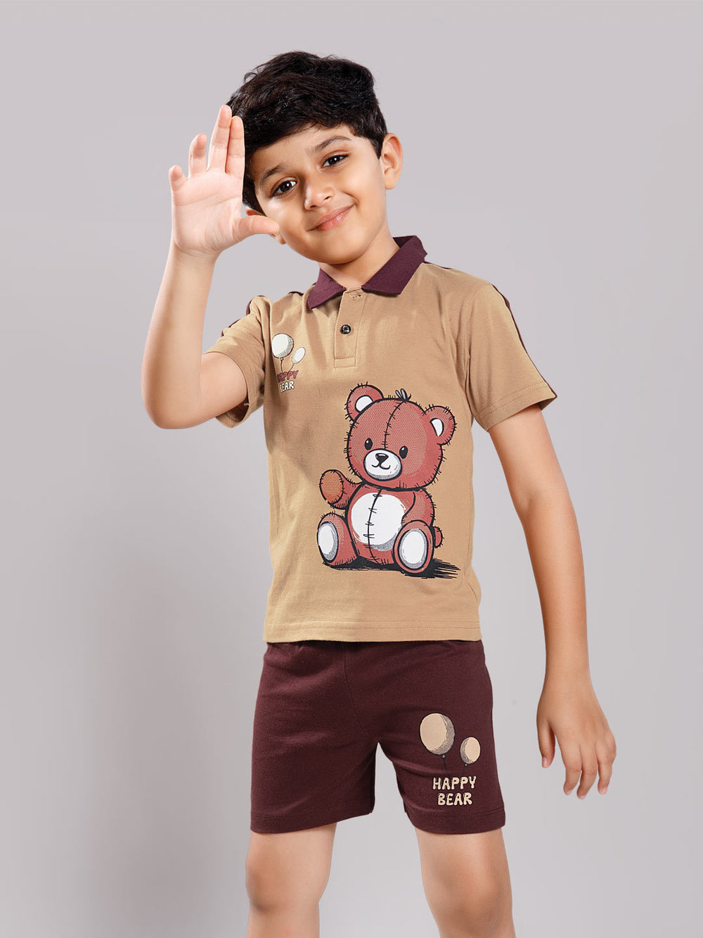 Nitron printed shorts set for boys color coffee