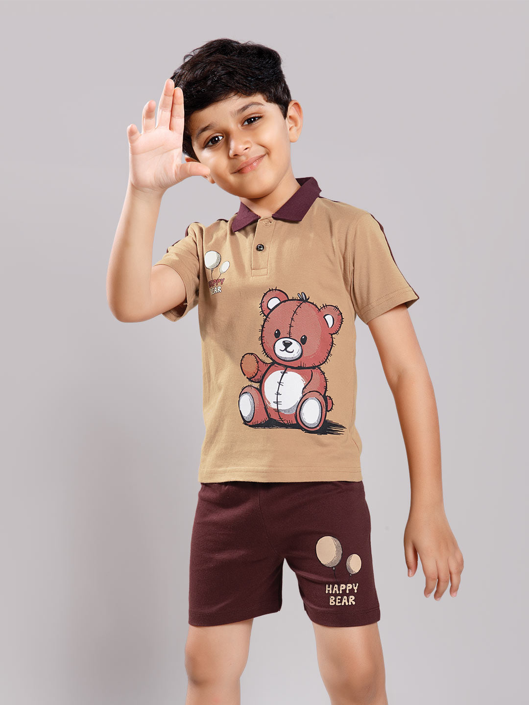 Nitron printed shorts set for boys color coffee