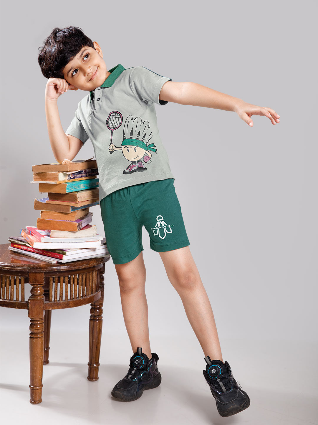 Nitron printed shorts set for boys color grey