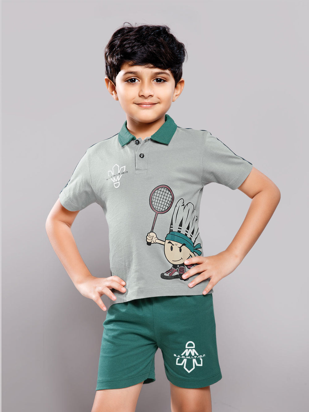 Nitron printed shorts set for boys color grey