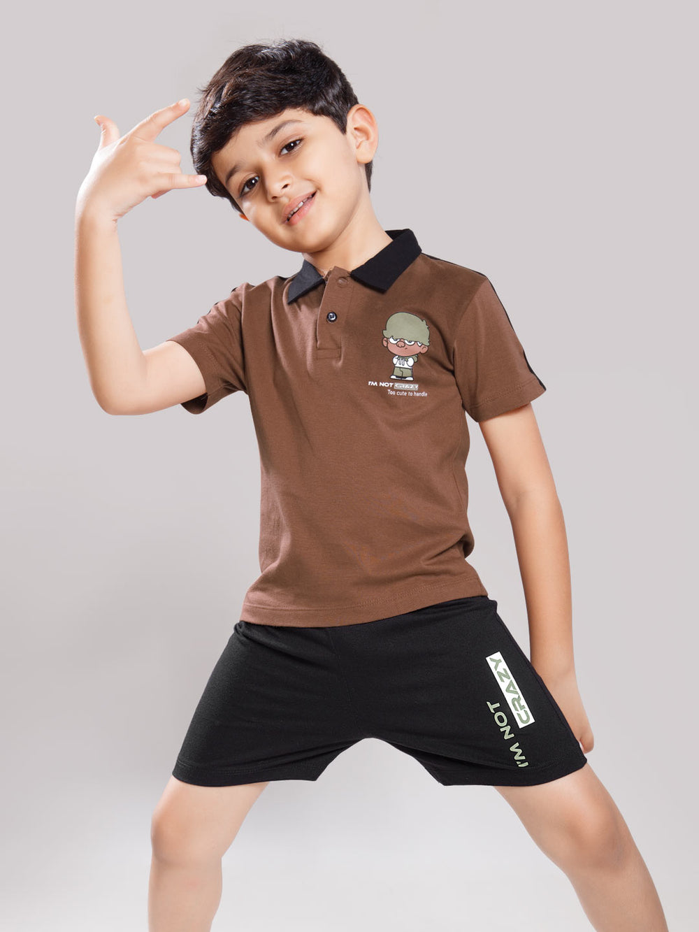 Nitron printed shorts set for boys color irish coffee