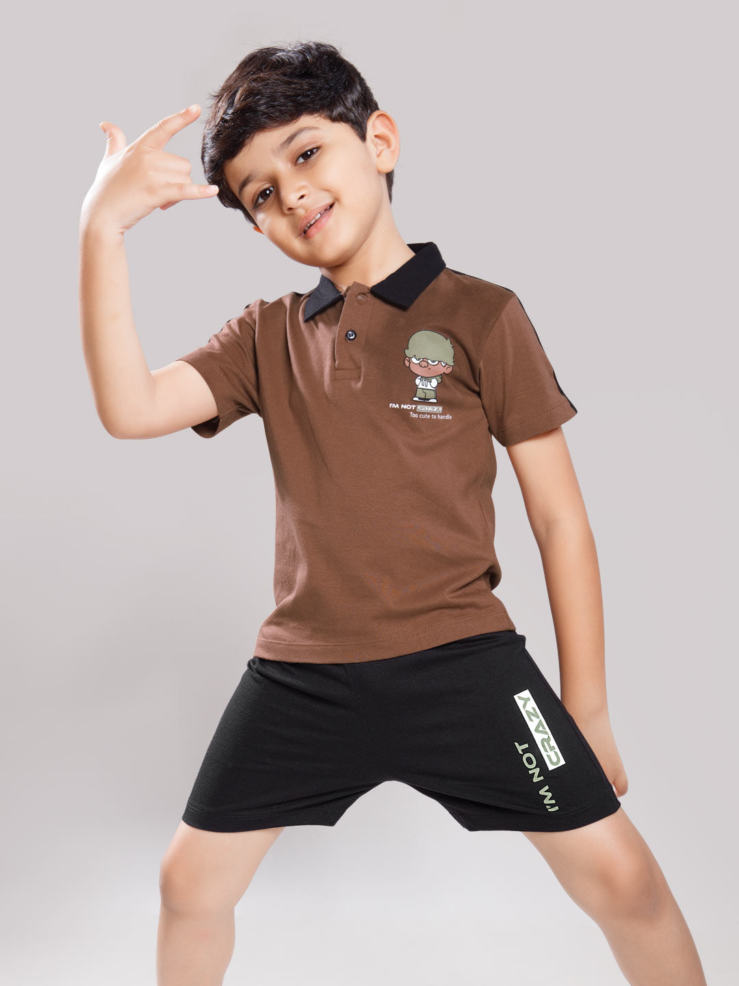 Nitron printed shorts set for boys color irish coffee