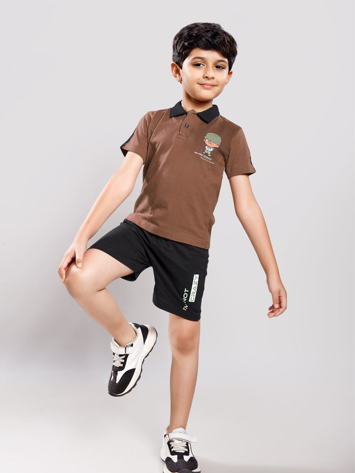 Nitron printed shorts set for boys color irish coffee