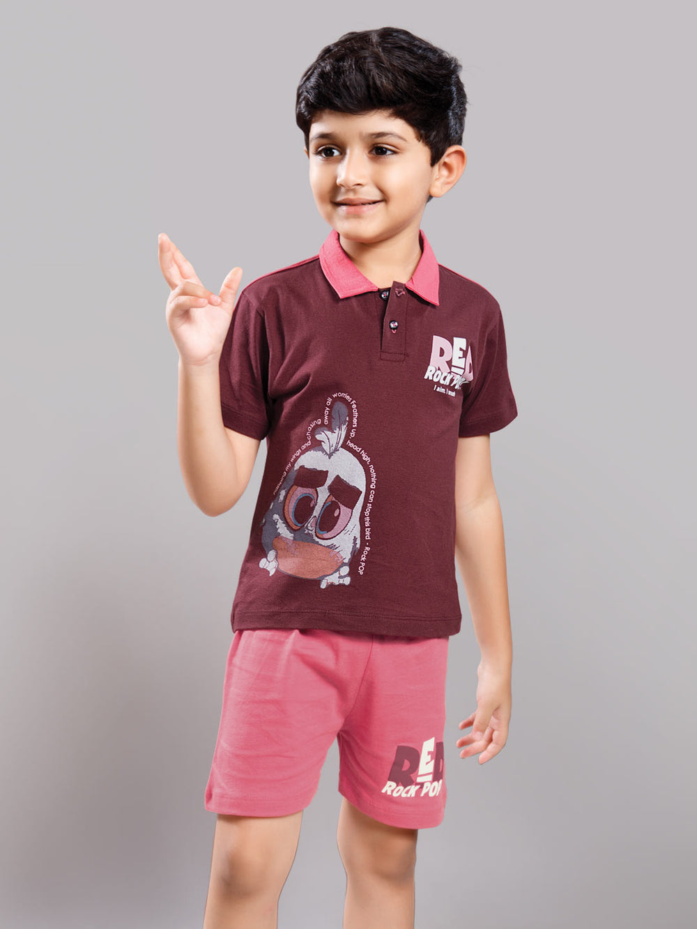 Nitron printed shorts set for boys color maroon