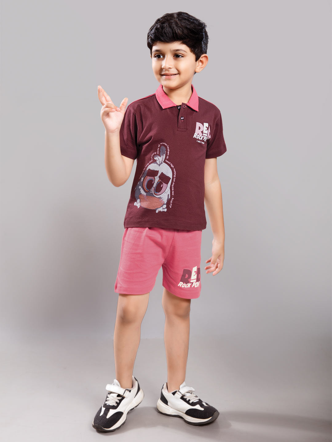Nitron printed shorts set for boys color maroon