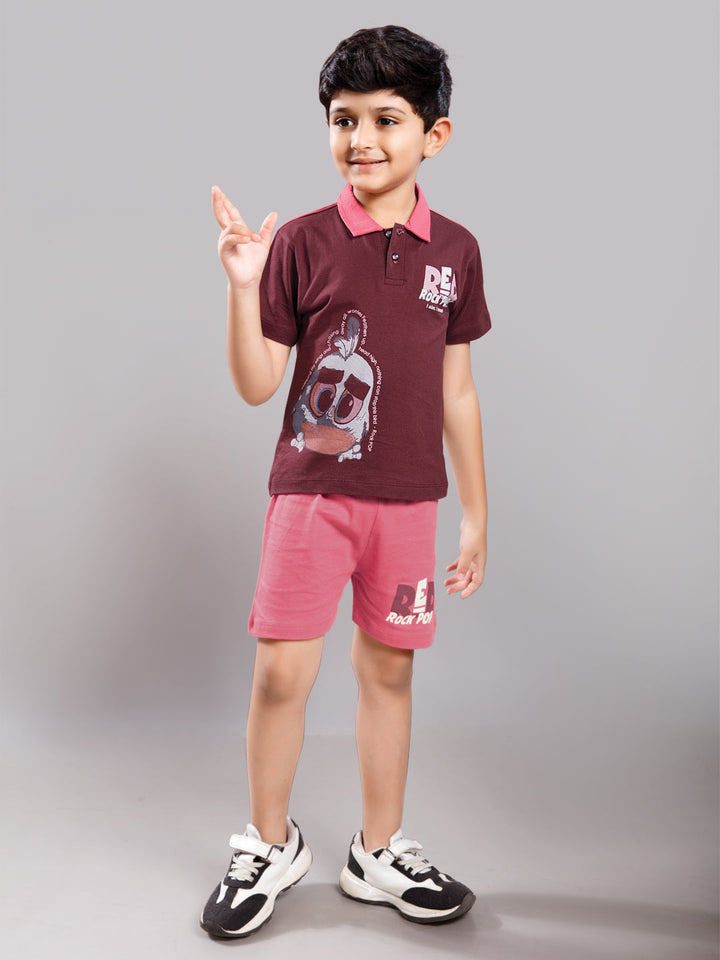 Nitron printed shorts set for boys color maroon