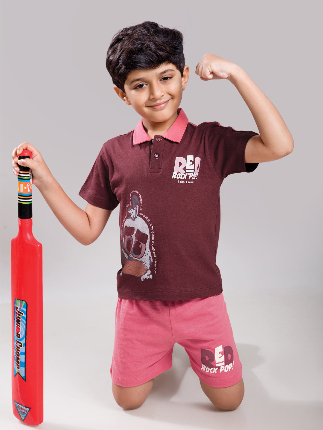 Nitron printed shorts set for boys color maroon