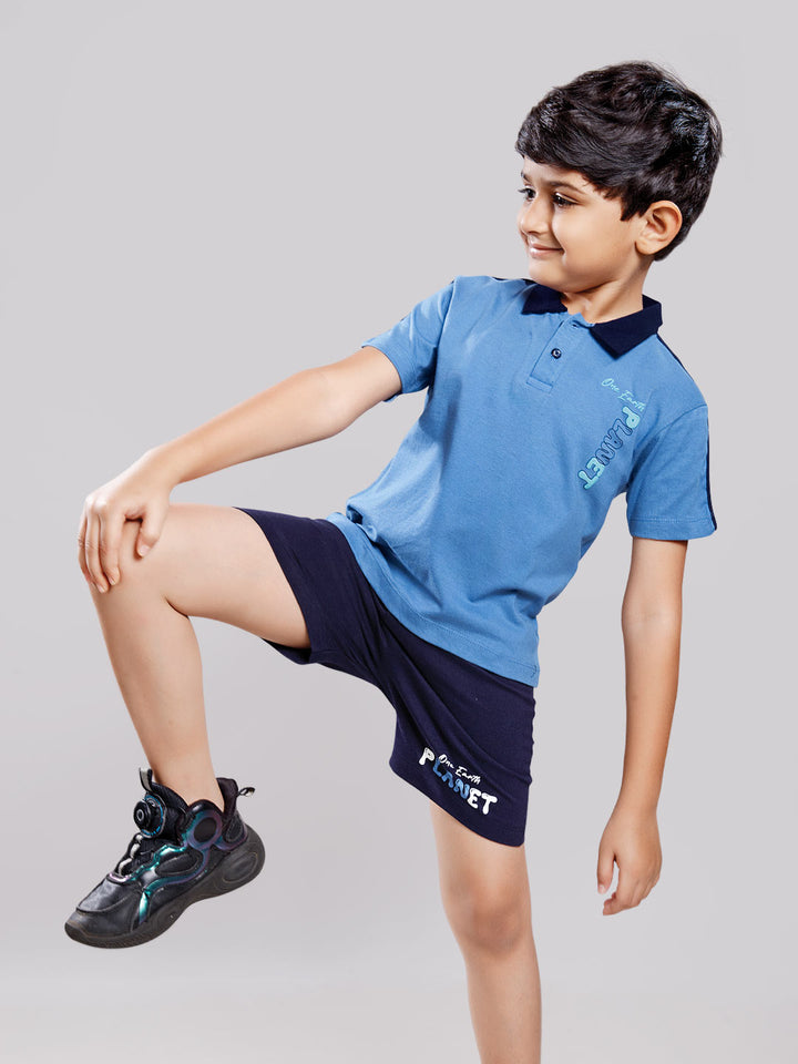 Nitron printed shorts set for boys color silk blue