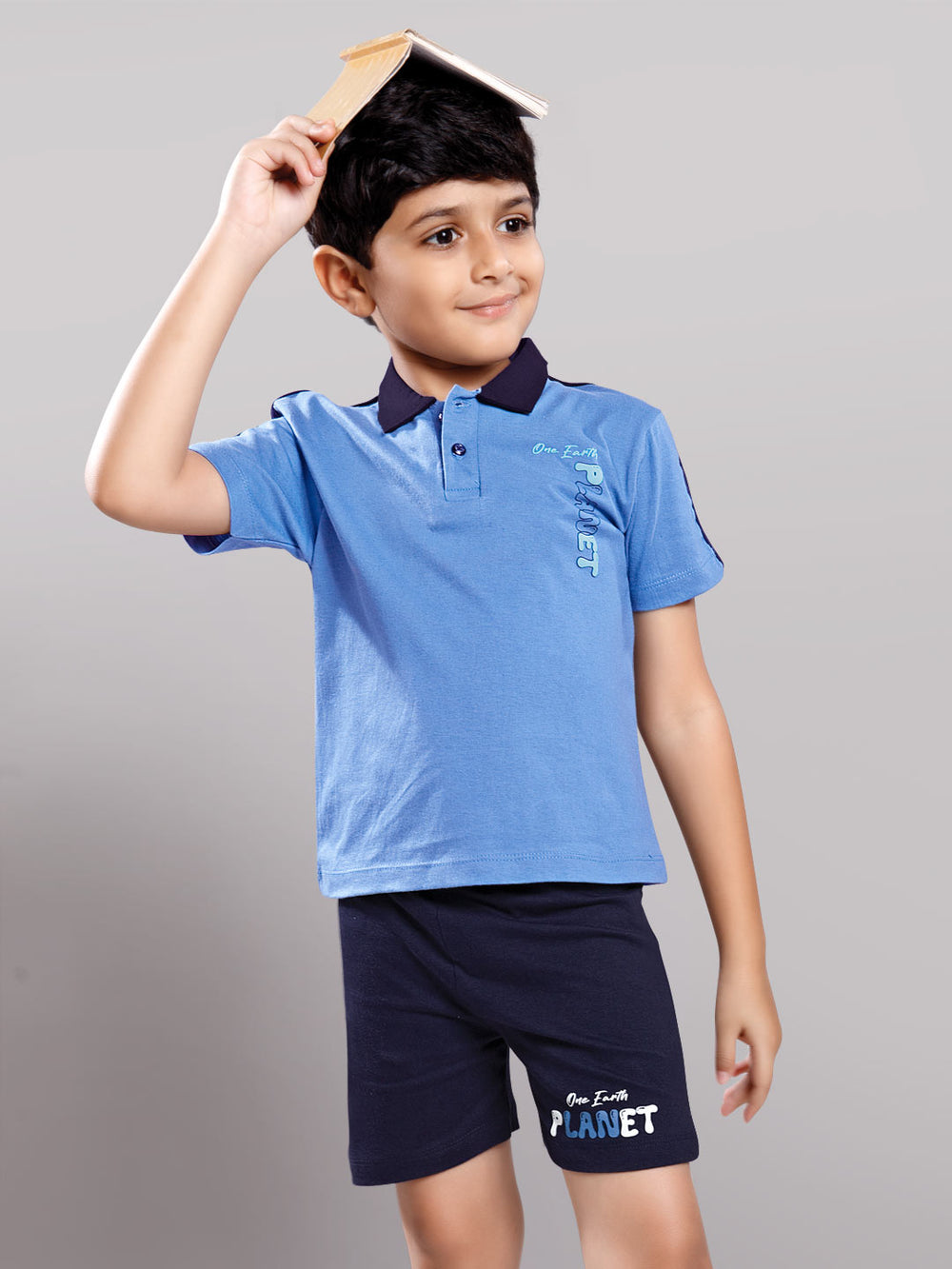 Nitron printed shorts set for boys color silk blue