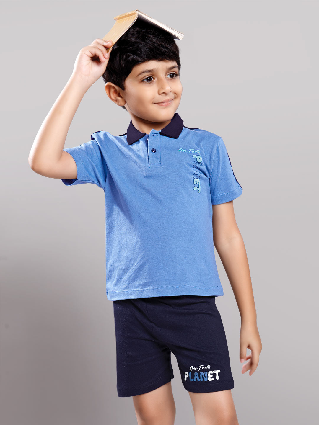 Nitron printed shorts set for boys color silk blue