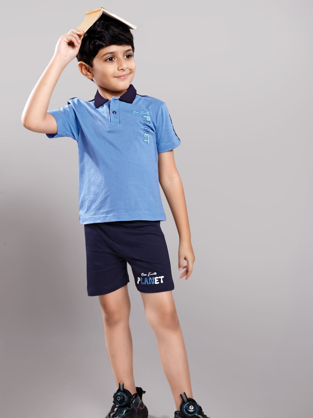 Nitron printed shorts set for boys color silk blue