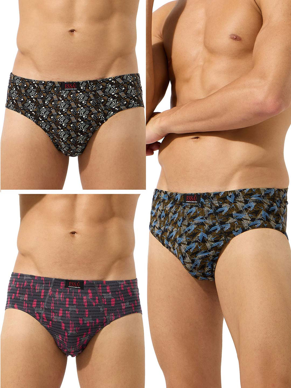 Men's printed cotton briefs pack of 3 assorted designs