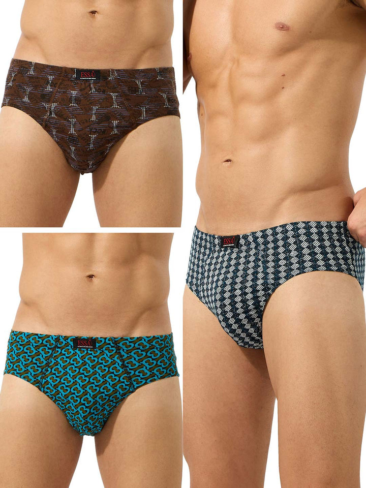 Men's printed cotton briefs pack of 3 assorted designs