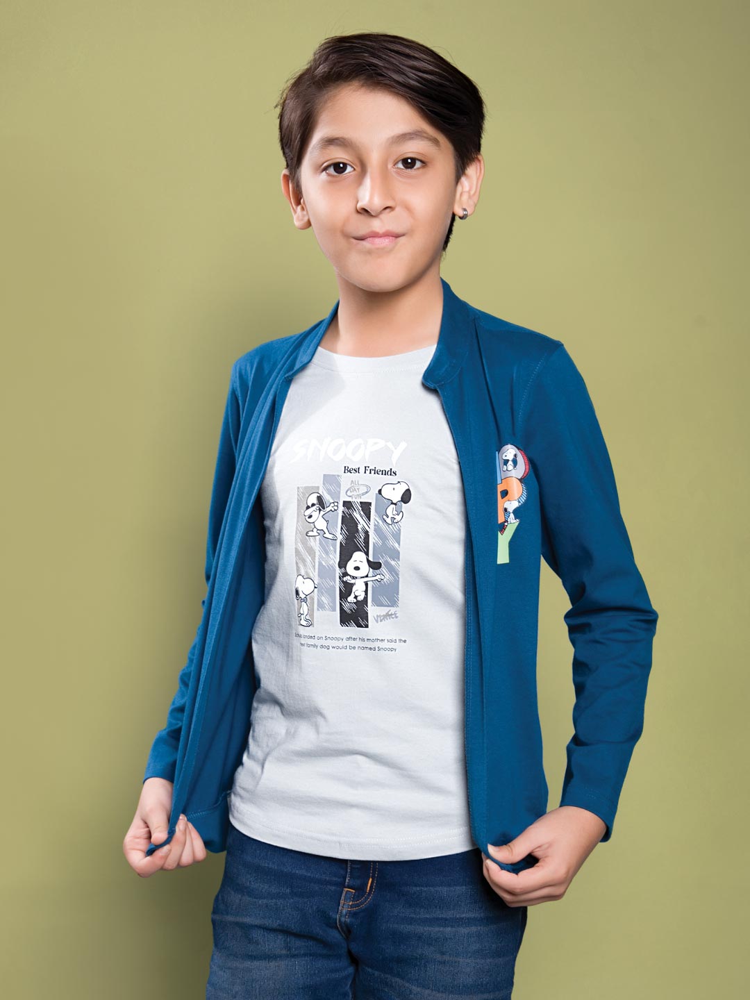 boys printed overcoat type full sleeve t-shirt 