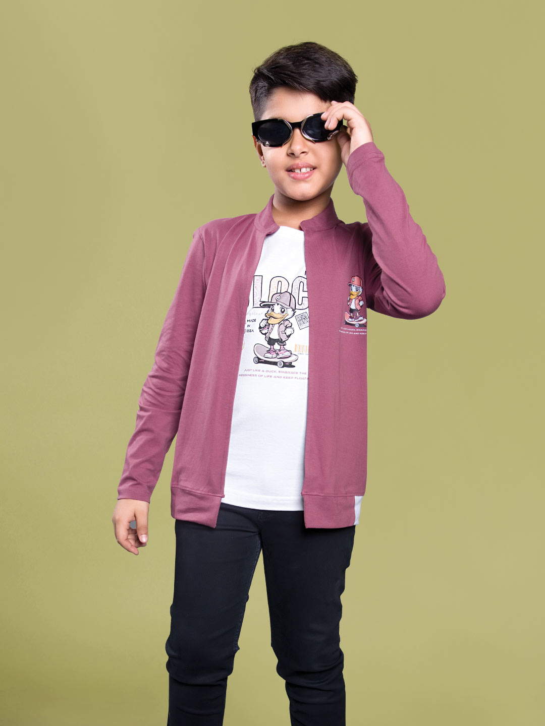 boys printed overcoat type full sleeve t-shirt 