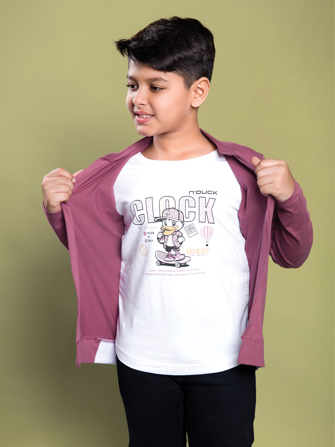 boys printed overcoat type full sleeve t-shirt 