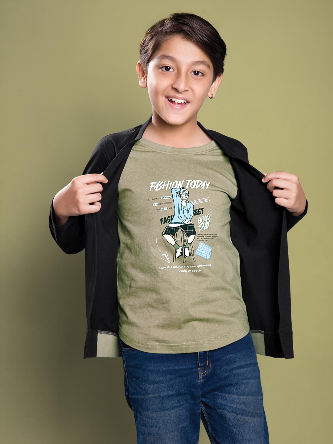 Boys Printed Full Sleeve T-Shirt with Shrug Jacket Stylish