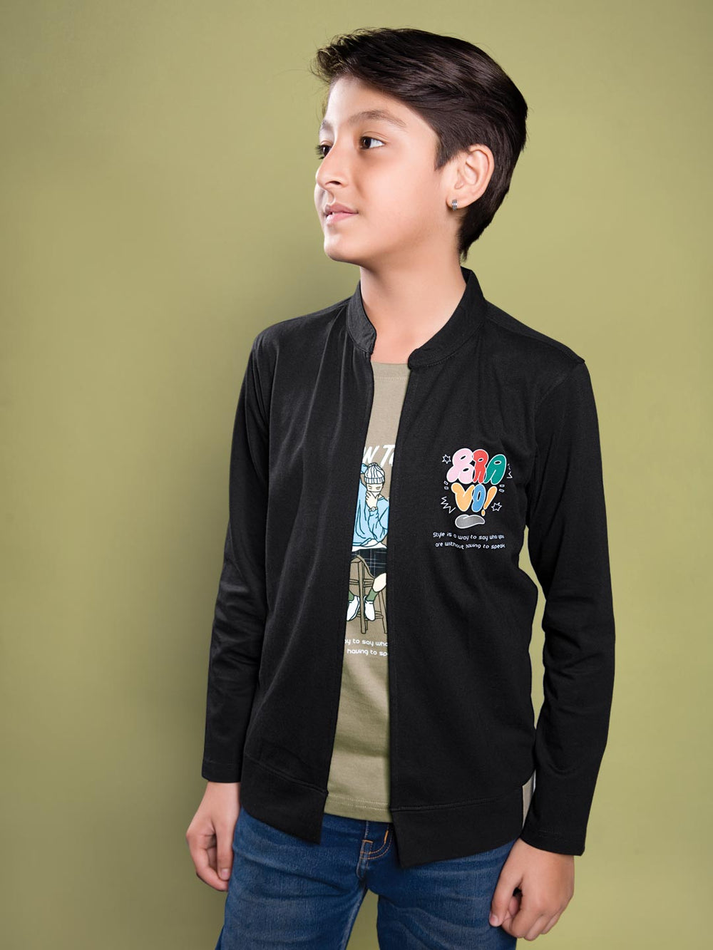 boys printed overcoat type full sleeve t-shirt 