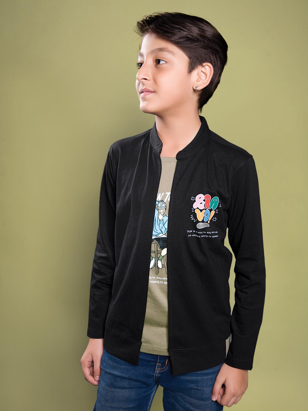 boys printed overcoat type full sleeve t-shirt 