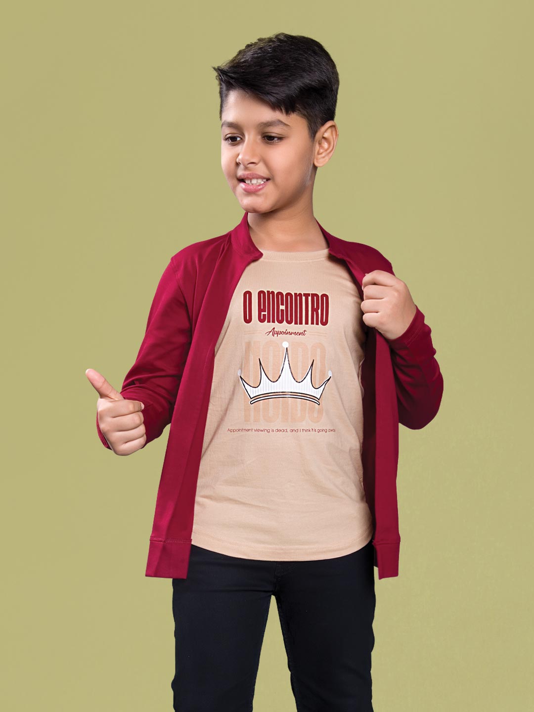 boys printed overcoat type full sleeve t-shirt 