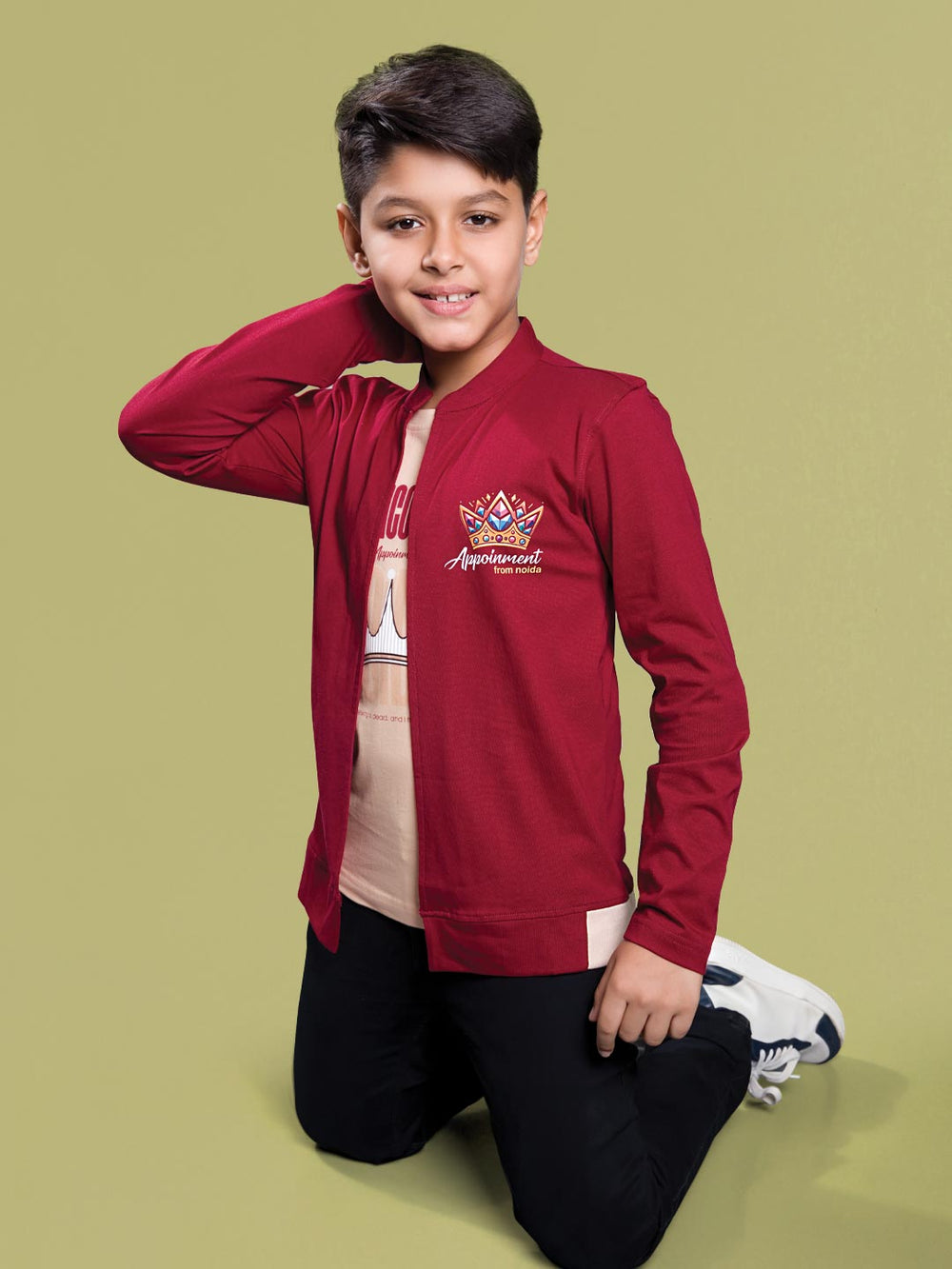 boys printed overcoat type full sleeve t-shirt 