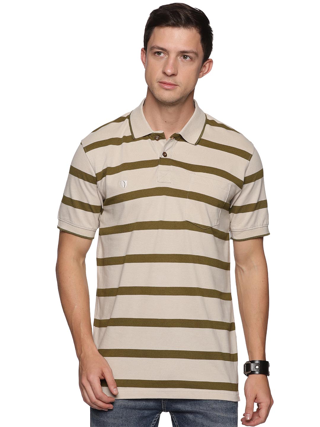 royal striped-3 collar polo t-shirt for men #color_bronco