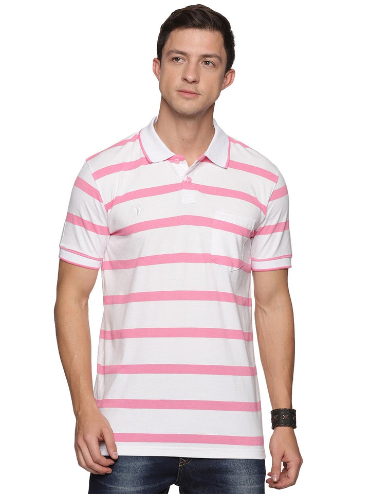 royal striped-3 collar polo t-shirt for men #color_pink