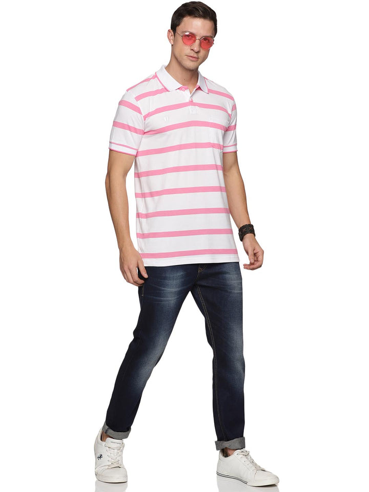 royal striped-3 collar polo t-shirt for men #color_pink