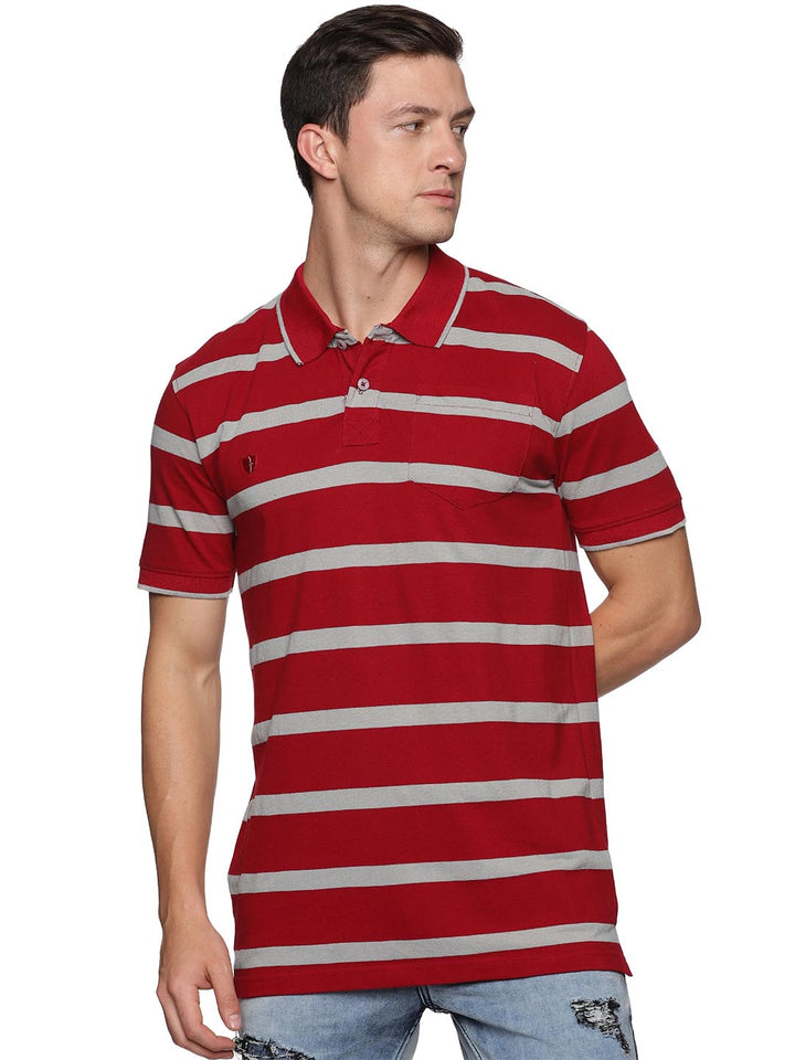 royal striped-3 collar polo t-shirt for men #color_dark-red