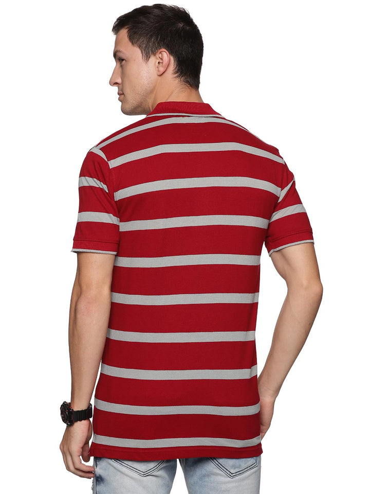 royal striped-3 collar polo t-shirt for men #color_dark-red