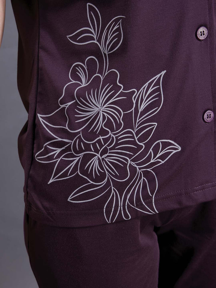 fg shyla printed full pant set for women #color_grape