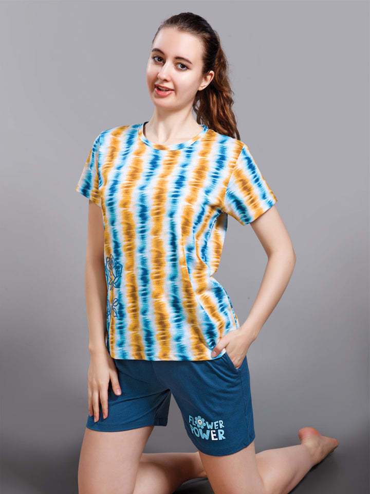 Syra printed short set for women color astronaut blue