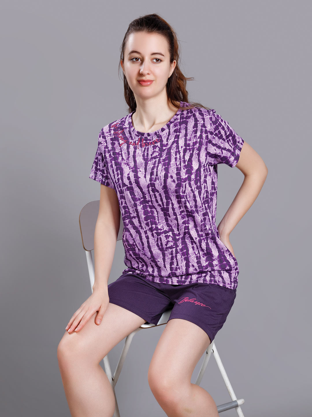 Syra printed short set for women color dark lilac