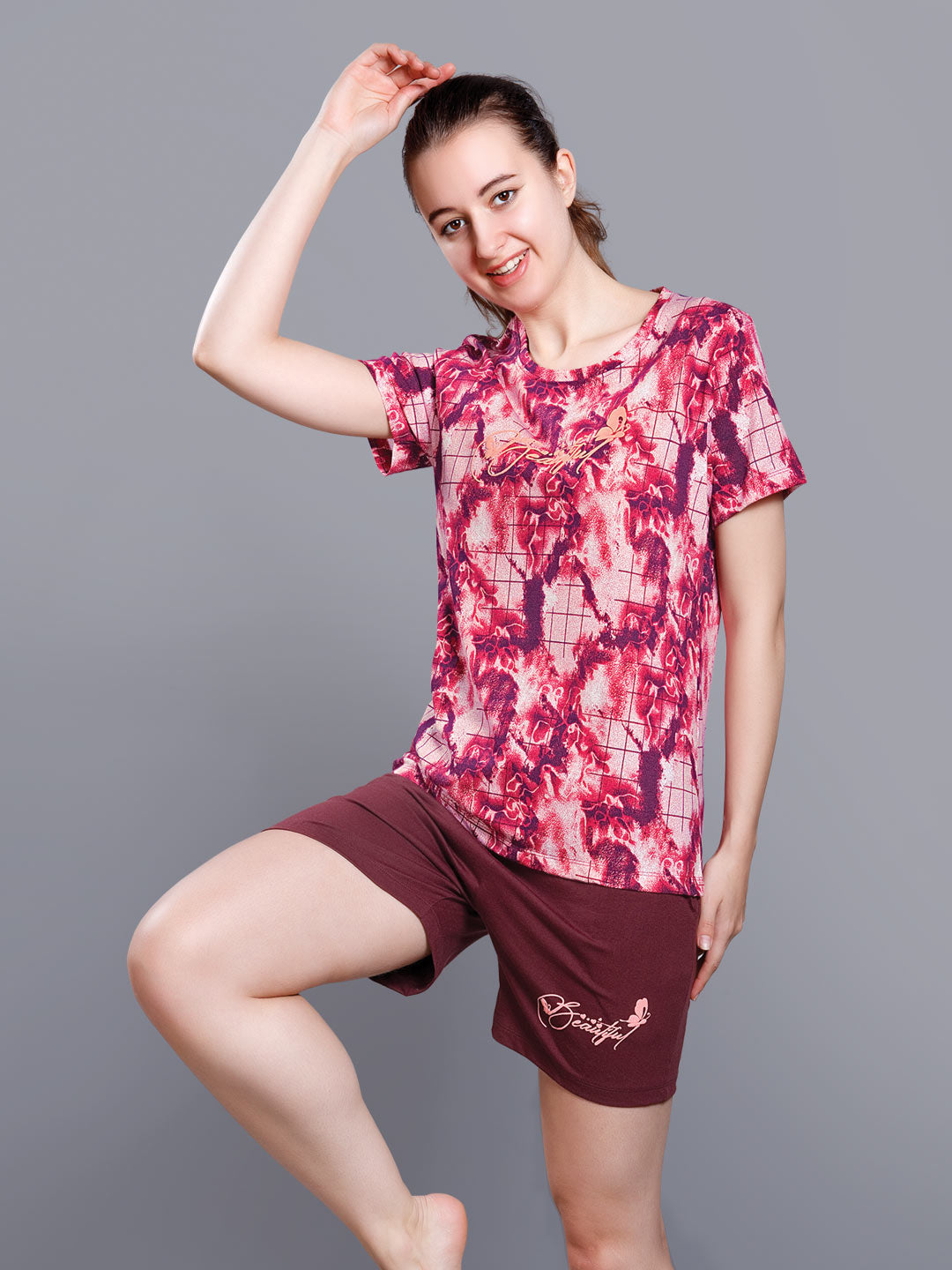 Syra printed short set for women color mandy