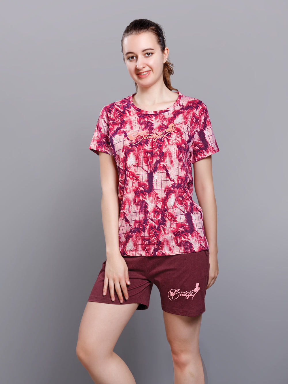 Syra printed short set for women color mandy