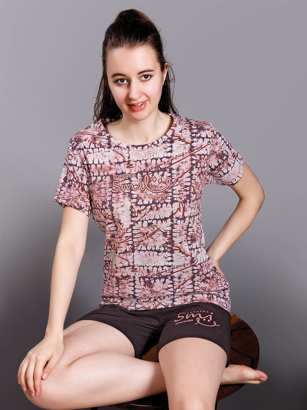 Syra printed short set for women color pale silver