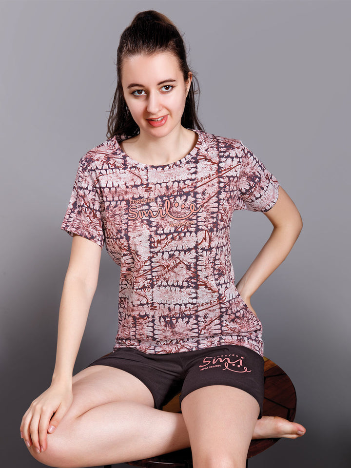 Syra printed short set for women color pale silver