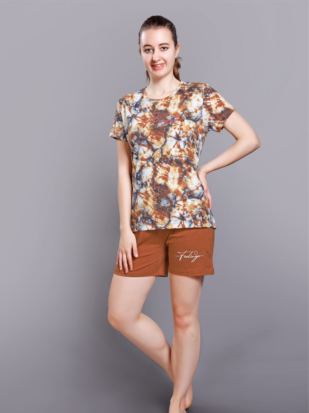 Syra printed short set for women color peru