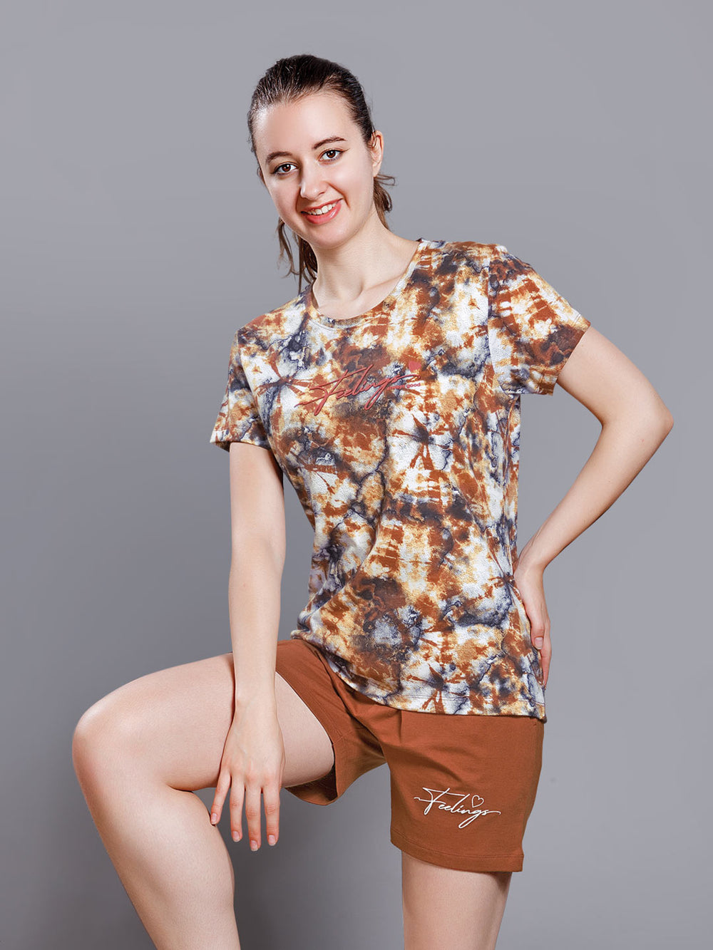 Syra printed short set for women color peru