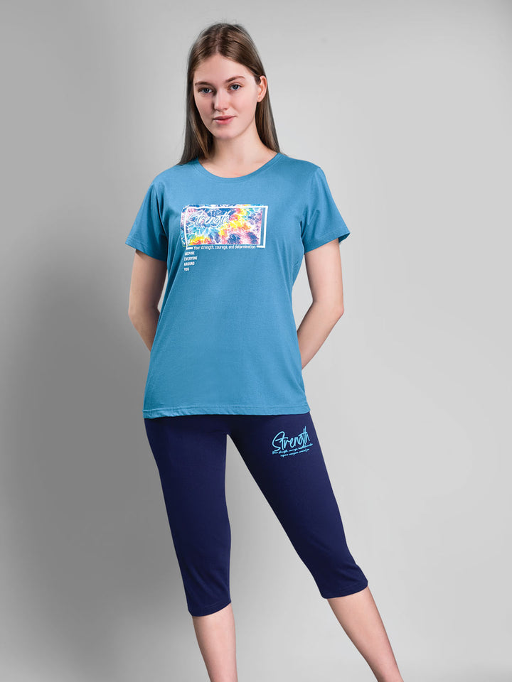 Veena capri set for women color ball blue