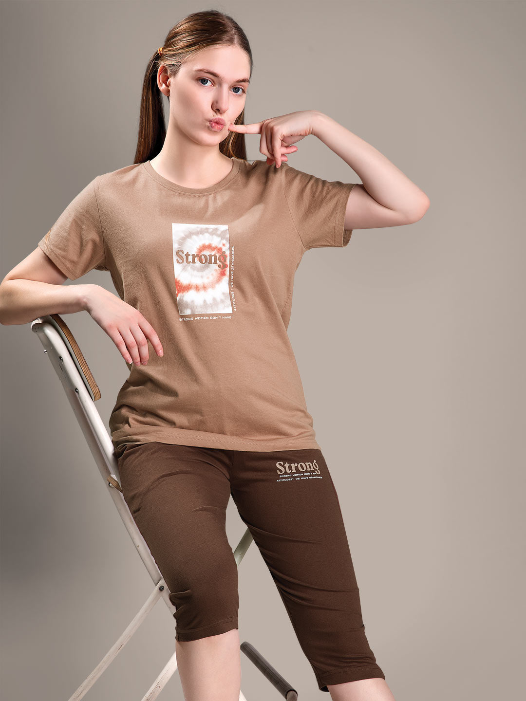 Veena capri set for women color coffee