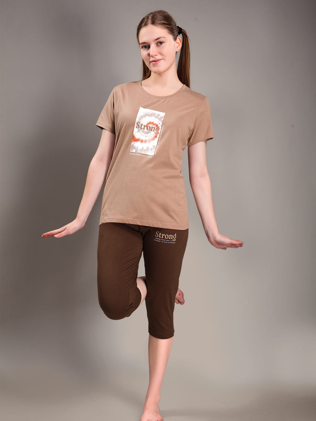 Veena capri set for women color coffee