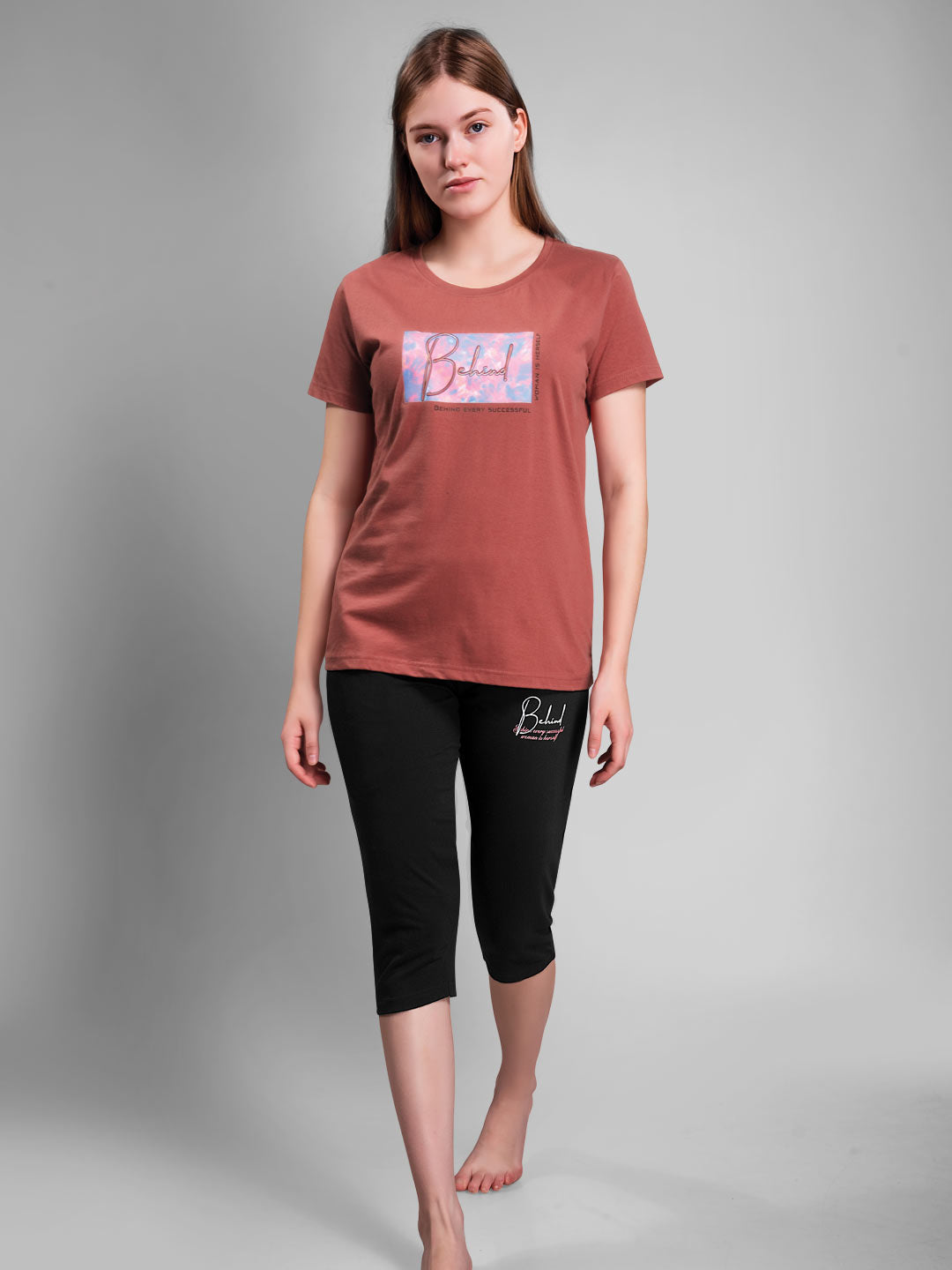 Veena capri set for women color tawny