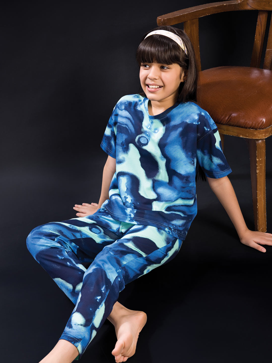 Zivara full pant set for girls astronaut blue