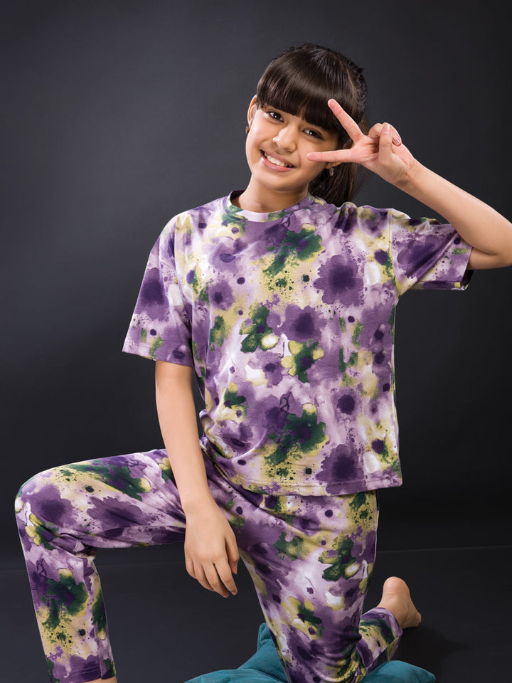 Girls Printed Full Pant Co-Ord Set - Zivara