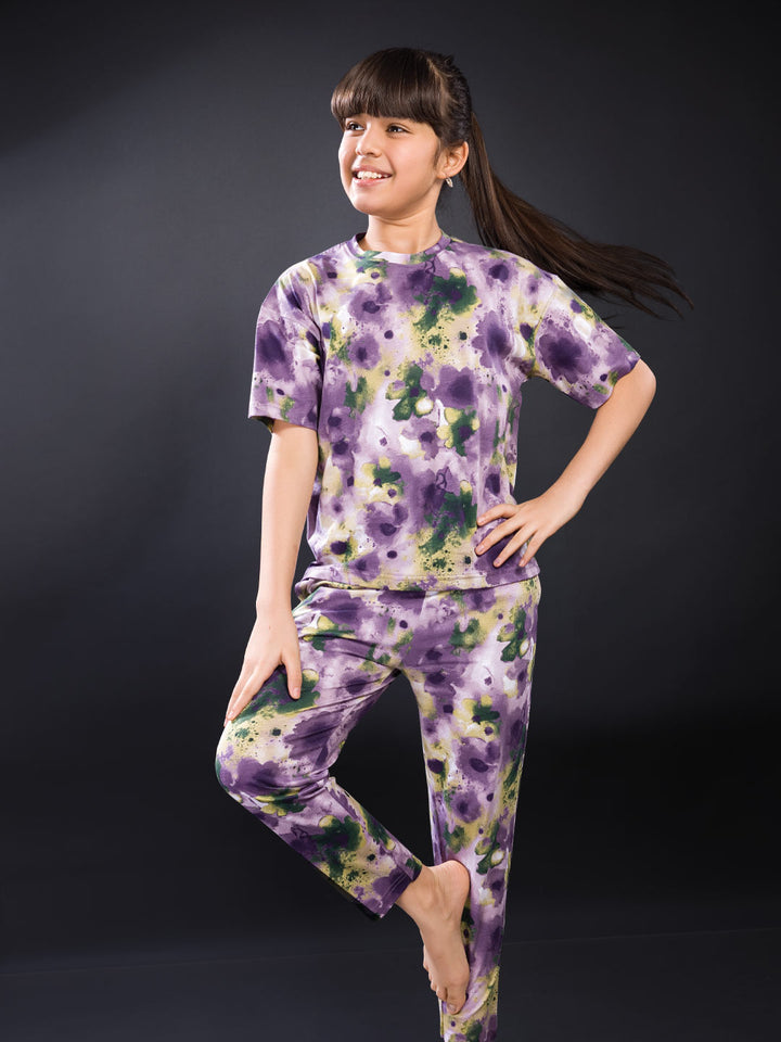Girls Printed Full Pant Co-Ord Set - Zivara