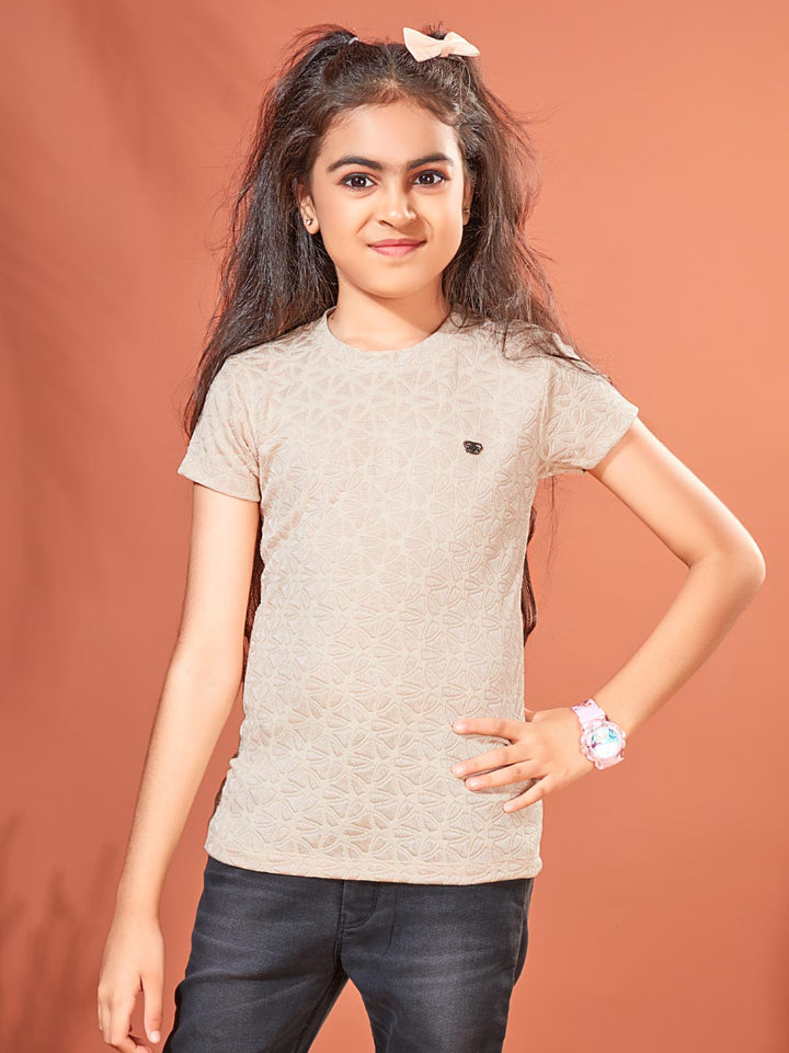 fs-1155 round neck classic t-shirt for girls #color_almond