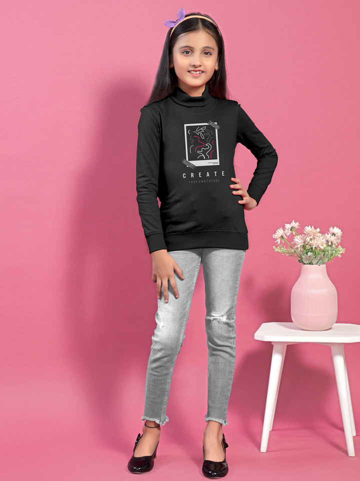 afra hi neck t-shirt for girls #color_black