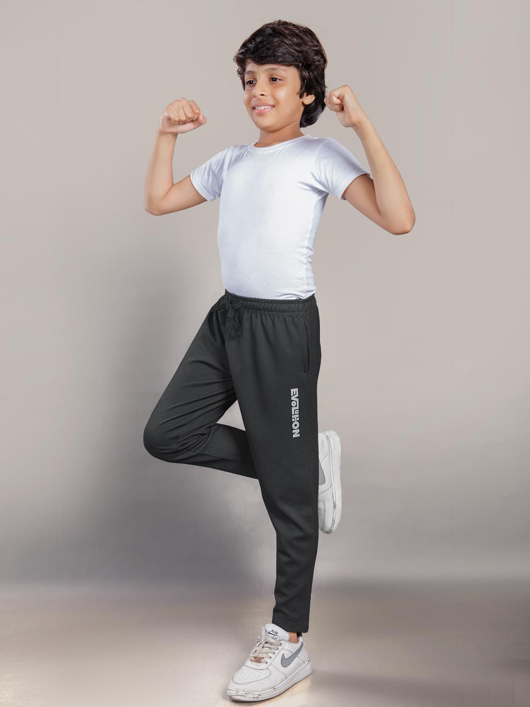 plain full pant for boys color dark grey