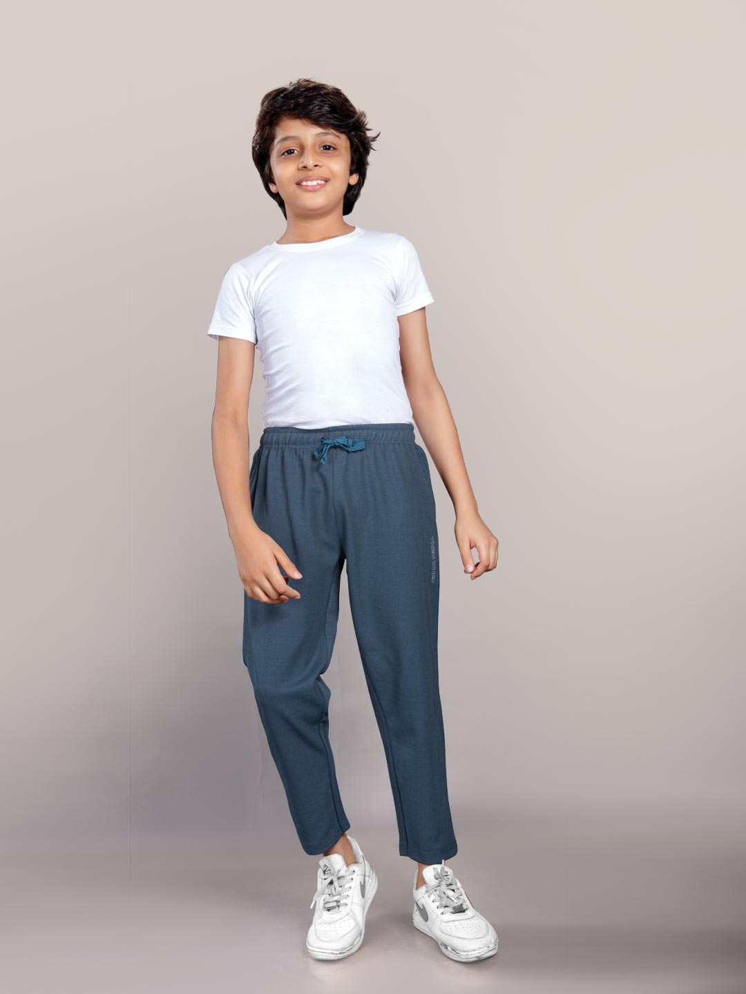 plain full pant for boys color nile blue